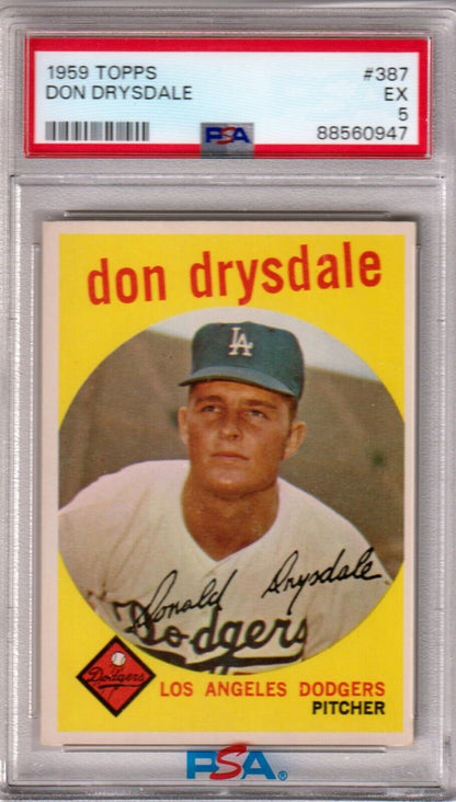DON DRYSDALE 1959 Topps #387 PSA 5 EX - DODGERS - Columbia Hobby - Sports Card Boxes - Toploaders - Card Savers