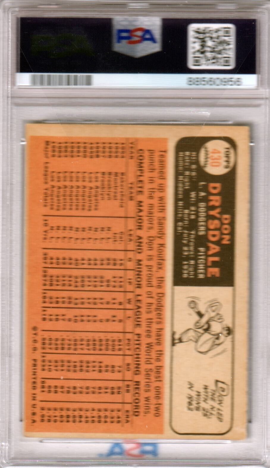 DON DRYSDALE 1966 Topps #430 PSA 4 VG - EX - DODGERS - Columbia Hobby - Sports Card Boxes - Toploaders - Card Savers