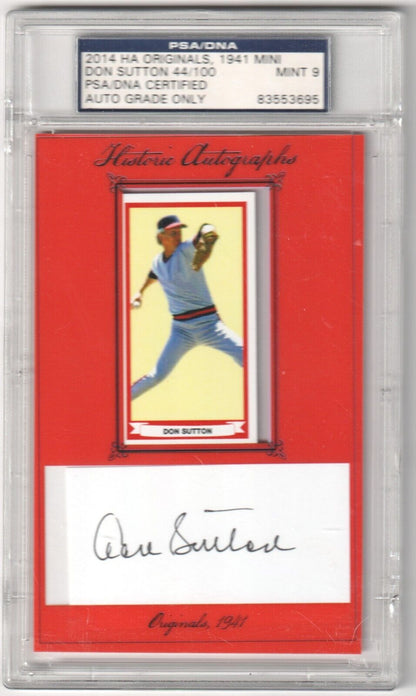DON SUTTON 2014 HA Originals #44/100 1941 Mini PSA 9 MINT - Columbia Hobby - Sports Card Boxes - Toploaders - Card Savers