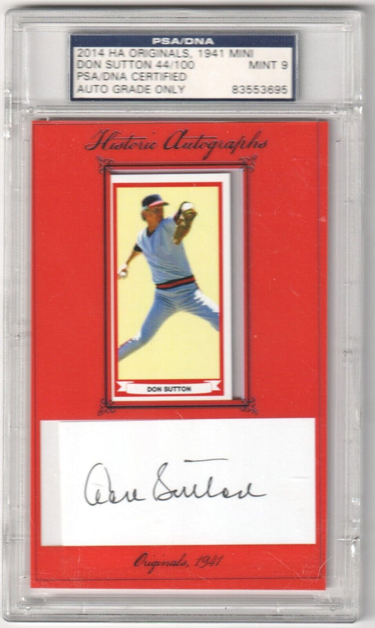 DON SUTTON 2014 HA Originals #44/100 1941 Mini PSA 9 MINT - Columbia Hobby - Sports Card Boxes - Toploaders - Card Savers