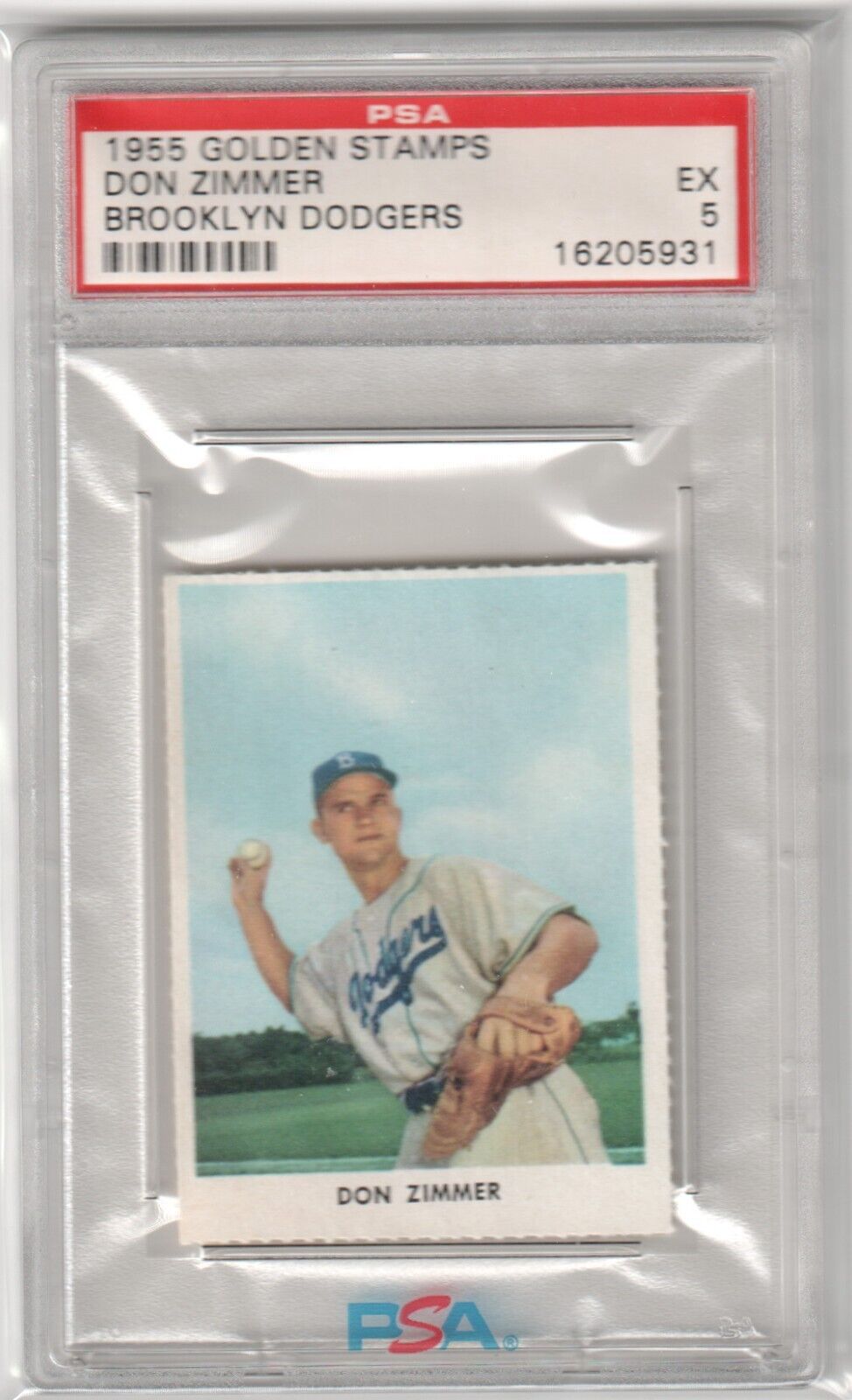 DON ZIMMER 1955 Golden Stamps Rookie RC PSA 5 EX - BROOKLYN DODGERS - Columbia Hobby - Sports Card Boxes - Toploaders - Card Savers