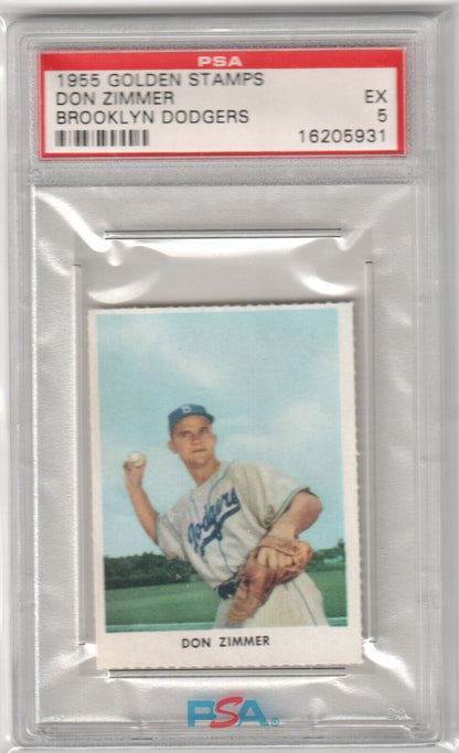 DON ZIMMER 1955 Golden Stamps Rookie RC PSA 5 EX - BROOKLYN DODGERS - Columbia Hobby - Sports Card Boxes - Toploaders - Card Savers