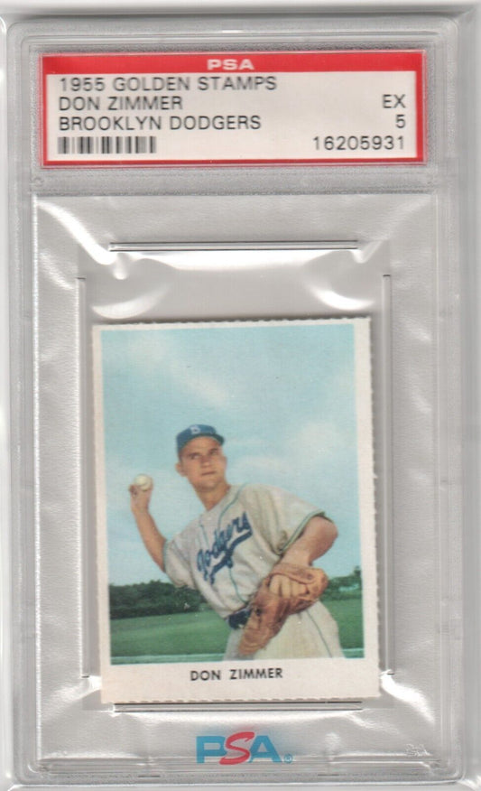 DON ZIMMER 1955 Golden Stamps Rookie RC PSA 5 EX - BROOKLYN DODGERS - Columbia Hobby - Sports Card Boxes - Toploaders - Card Savers