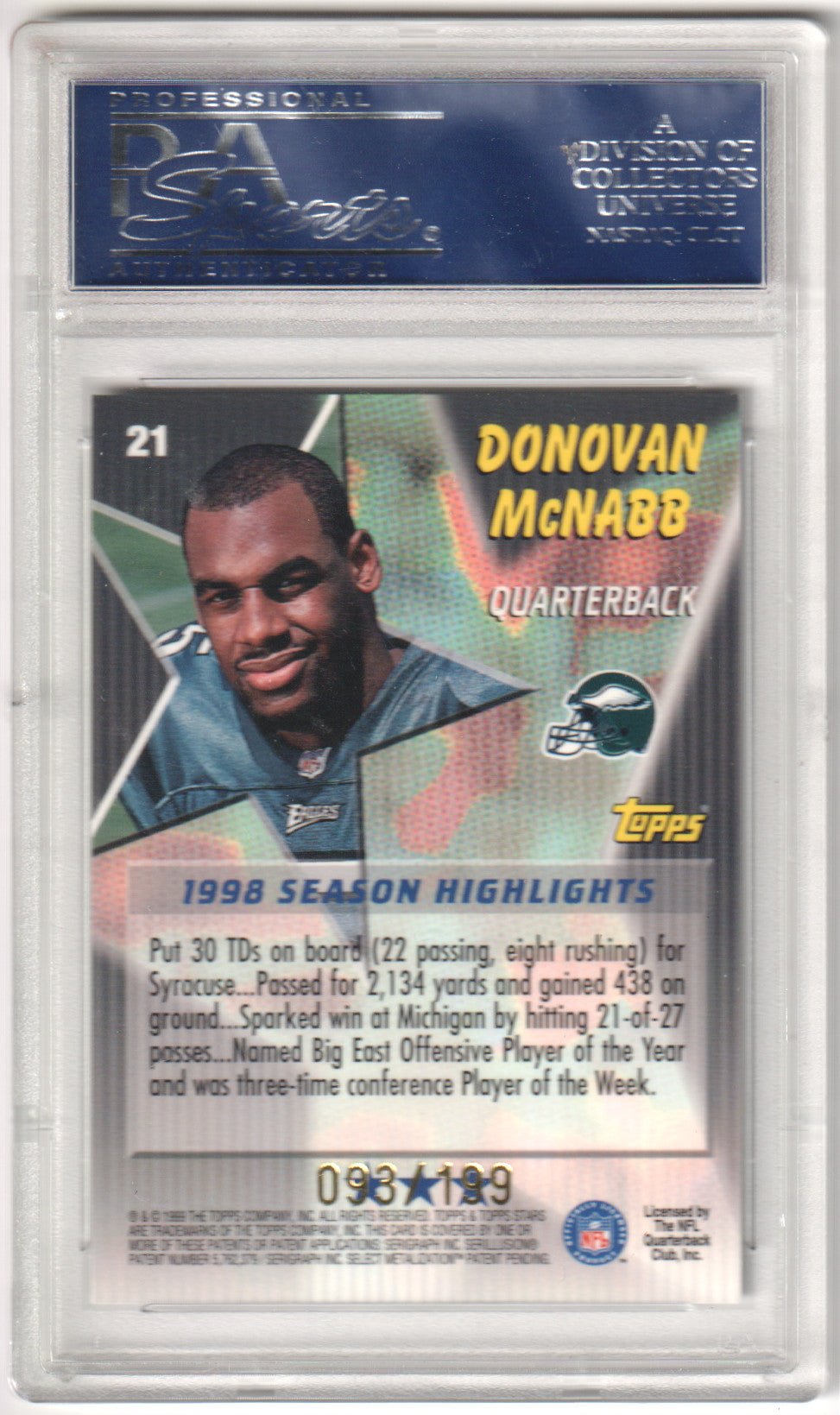 DONOVAN McNABB 1999 Topps Stars Starcards 21 3 Rainbow PSA 10 GEM MINT - Columbia Hobby - Sports Card Boxes - Toploaders - Card Savers