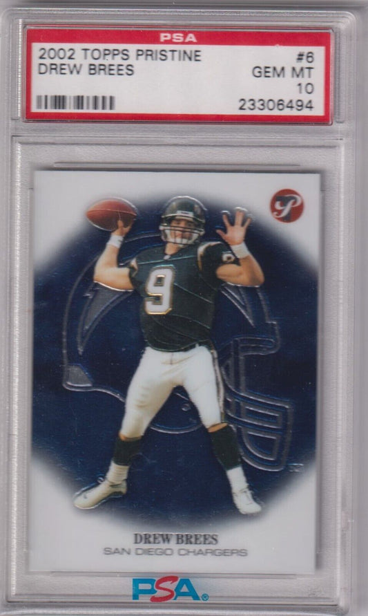 DREW BREES 2002 Topps Pristine #6 PSA 10 GEM MINT - CHARGERS SAINTS - Columbia Hobby - Sports Card Boxes - Toploaders - Card Savers