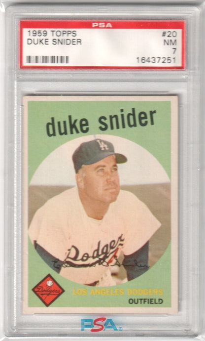 DUKE SNIDER 1959 Topps #20 PSA 7 NM - MT - DODGERS - Columbia Hobby - Sports Card Boxes - Toploaders - Card Savers