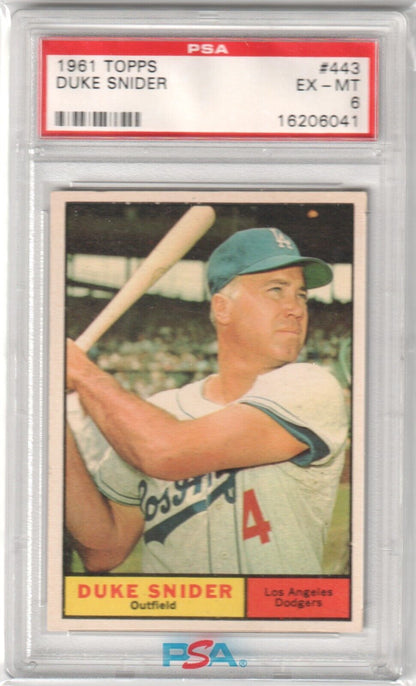 DUKE SNIDER 1961 Topps #443 PSA 6 EX - MT - DODGERS - Columbia Hobby - Sports Card Boxes - Toploaders - Card Savers