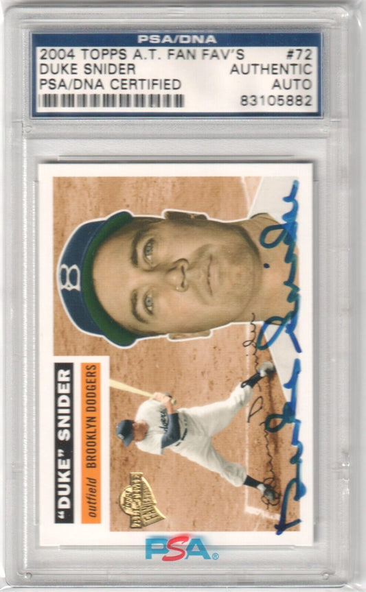 DUKE SNIDER 2004 Topps Fan Favorites Autograph Auto #72 PSA Certified - DODGERS - Columbia Hobby - Sports Card Boxes - Toploaders - Card Savers