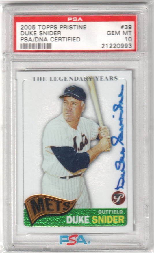 DUKE SNIDER 2005 Topps Pristine Legends Autograph #39 Legends PSA 10 GEM MINT - Columbia Hobby - Sports Card Boxes - Toploaders - Card Savers