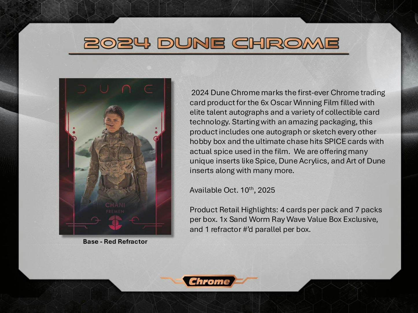 Dune Chrome 7 - Pack Blaster Box (Topps 2024) | Columbia Sports Cards - Columbia Hobby - Sports Card Boxes - Toploaders - Card Savers