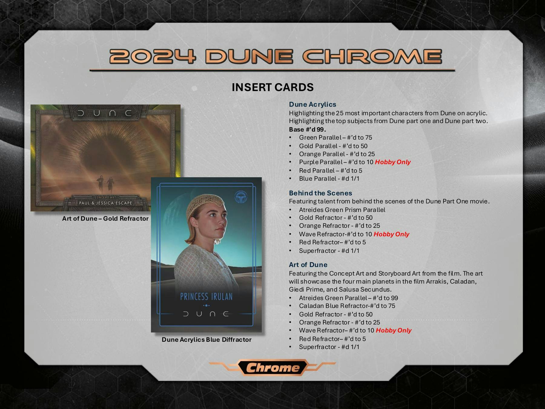 Dune Chrome Hobby Box (Topps 2024) | Columbia Sports Cards - Columbia Hobby - Sports Card Boxes - Toploaders - Card Savers