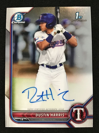 Dustin Harris 2022 Bowman Chrome 1st Prospects Autograph CPA - DHR Texas Rangers - Columbia Hobby - Sports Card Boxes - Toploaders - Card Savers