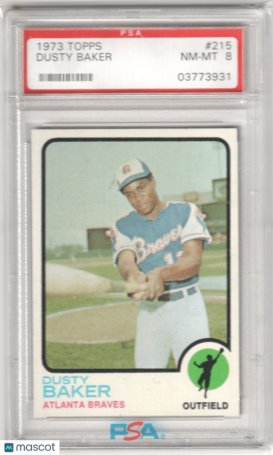 DUSTY BAKER 1973 Topps 215 PSA 8 NM - MT - BRAVES - Columbia Hobby - Sports Card Boxes - Toploaders - Card Savers