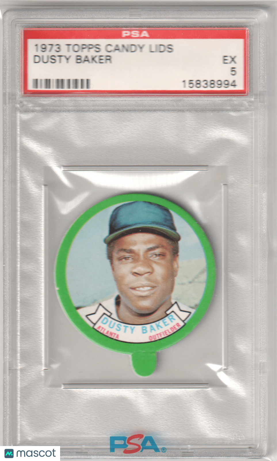 DUSTY BAKER 1973 Topps Candy Lids PSA 5 EX - BRAVES - Columbia Hobby - Sports Card Boxes - Toploaders - Card Savers