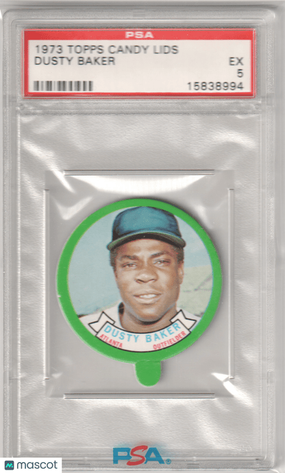 DUSTY BAKER 1973 Topps Candy Lids PSA 5 EX - BRAVES - Columbia Hobby - Sports Card Boxes - Toploaders - Card Savers
