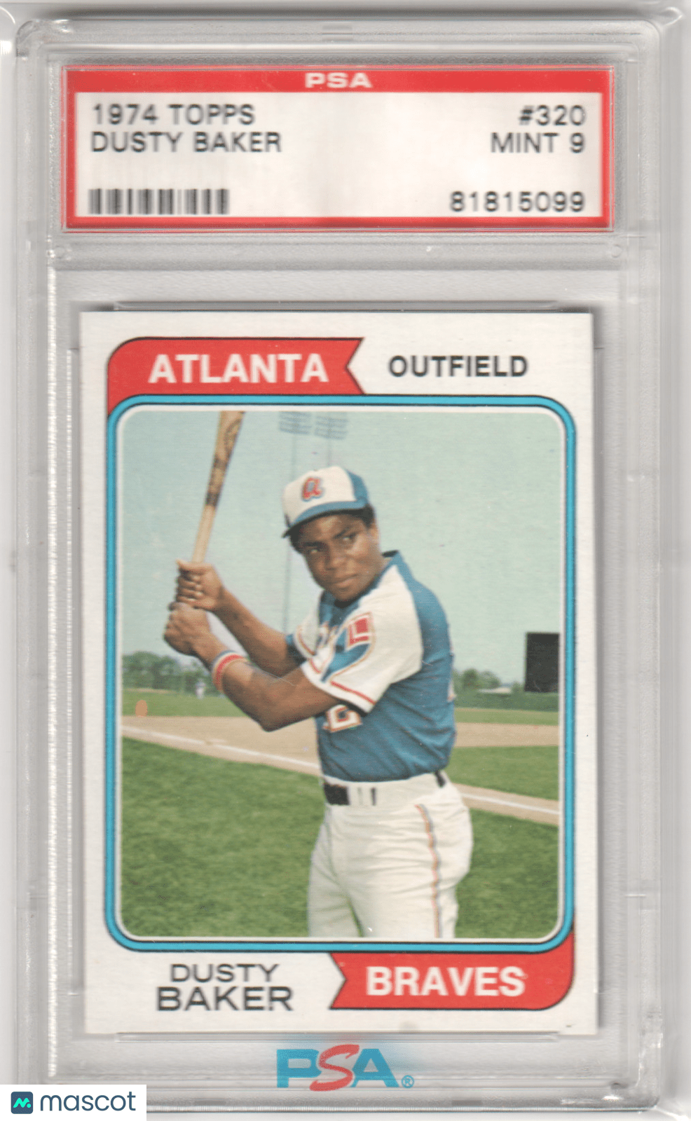 DUSTY BAKER 1974 Topps 320 PSA 9 MINT - BRAVES - Columbia Hobby - Sports Card Boxes - Toploaders - Card Savers