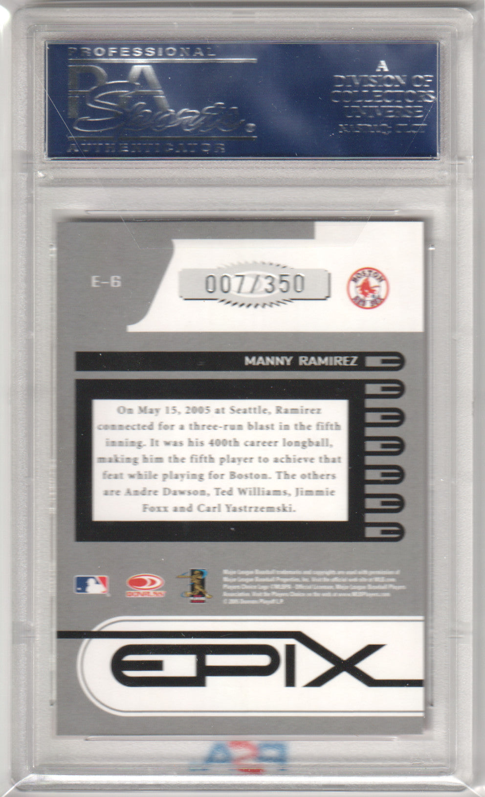 MANNY RAMIREZ 2005 Zenith Epix Orange Season #/350 PSA 10 GEM MINT RED SOX Pop 1