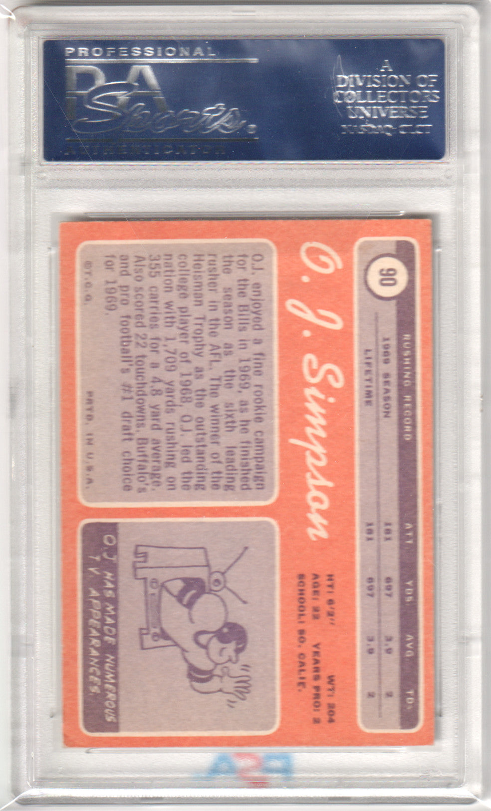 O. J. SIMPSON 1970 Topps RC Rookie #90 PSA 6 -EX-MT - BILLS