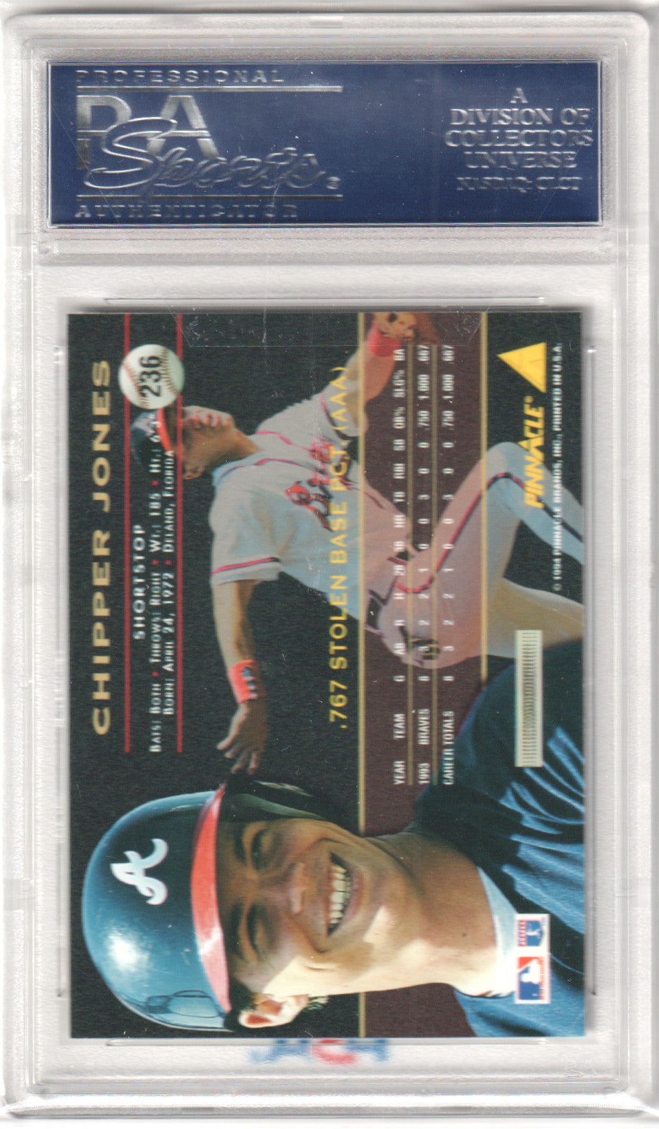 CHIPPER JONES 1994 Pinnacle RC Rookie #236 PSA 10 GEM MINT - BRAVES Pop 7