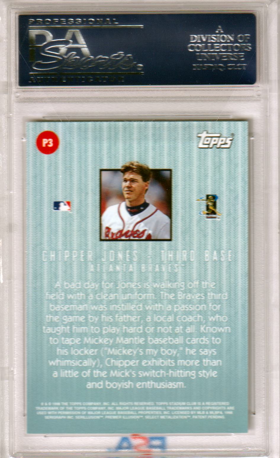 CHIPPER JONES 1998 Stadium Club Playing With Passion #P3 PSA 10 GEM MINT Pop 10