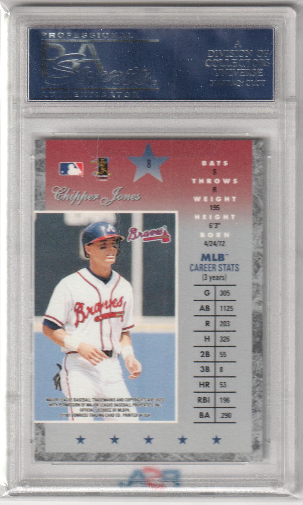 CHIPPER JONES 1997 Donruss Elite #8 PSA 10 GEM MINT - BRAVES Pop 10