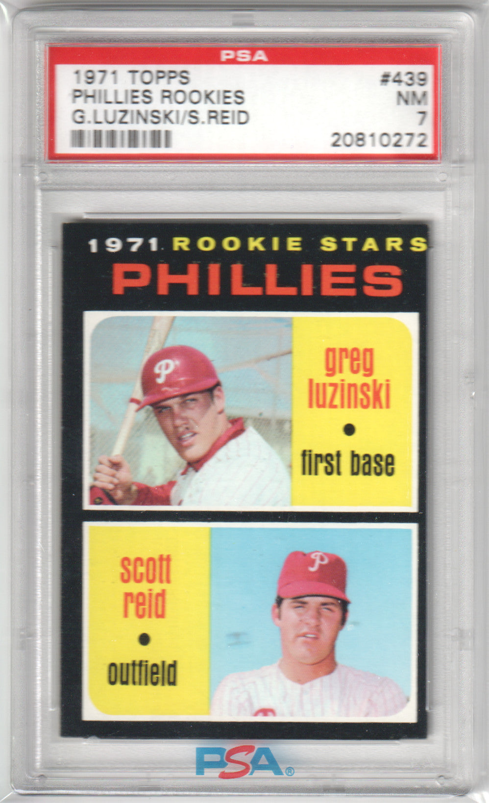 Phillies Rookies 1971 Topps #439 Greg Luzinski Scott Reid PSA 7 NM PHILLIES