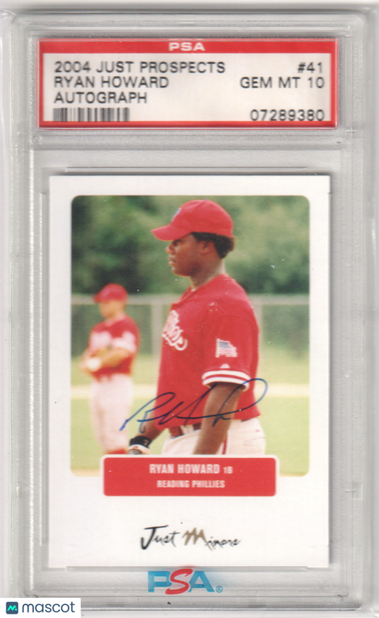 RYAN HOWARD 2004 Just Prospects Autograph Auto #41 PSA 10 GEM MINT - PHILLIES
