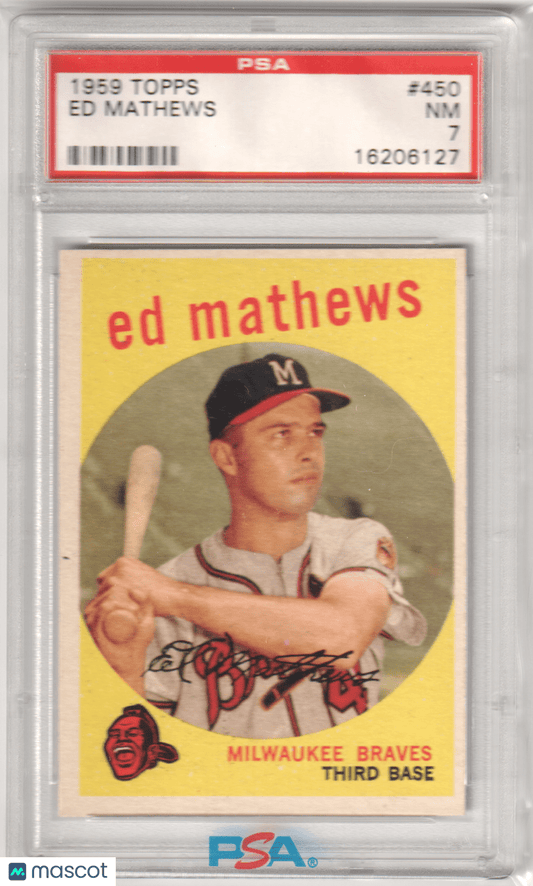 ED EDDIE MATHEWS 1959 Topps 450 PSA 7 NM - BRAVES - Columbia Hobby - Sports Card Boxes - Toploaders - Card Savers