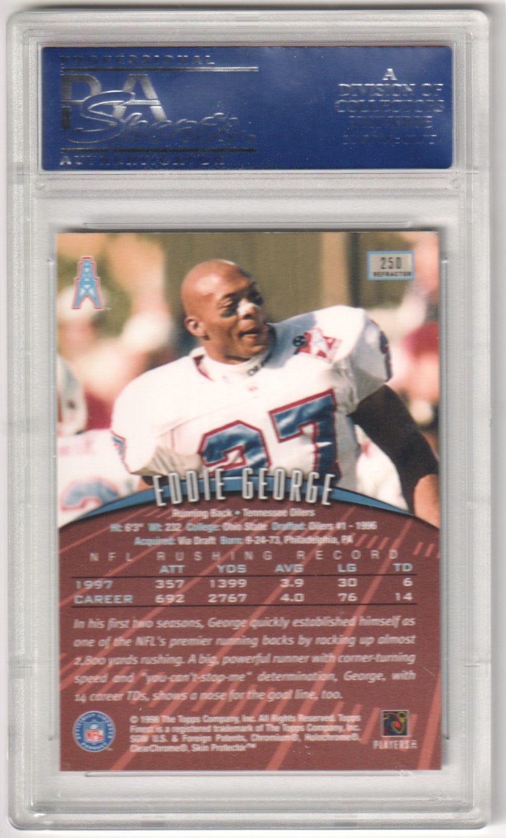 EDDIE GEORGE 1998 Topps Finest 250 Refractor PSA 10 GEM MINT - OILERS Pop 2 - Columbia Hobby - Sports Card Boxes - Toploaders - Card Savers