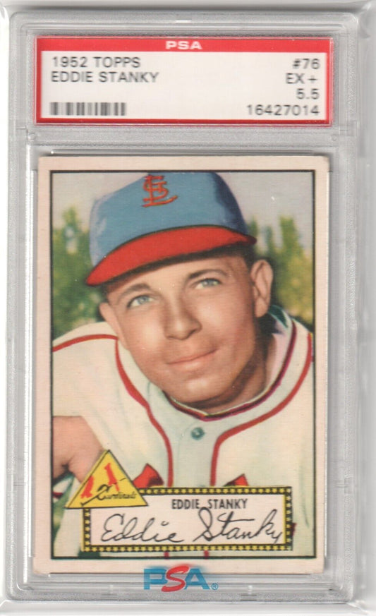 EDDIE STANKY 1952 Topps #76 PSA 5.5 EX+ - CARDINALS - Columbia Hobby - Sports Card Boxes - Toploaders - Card Savers