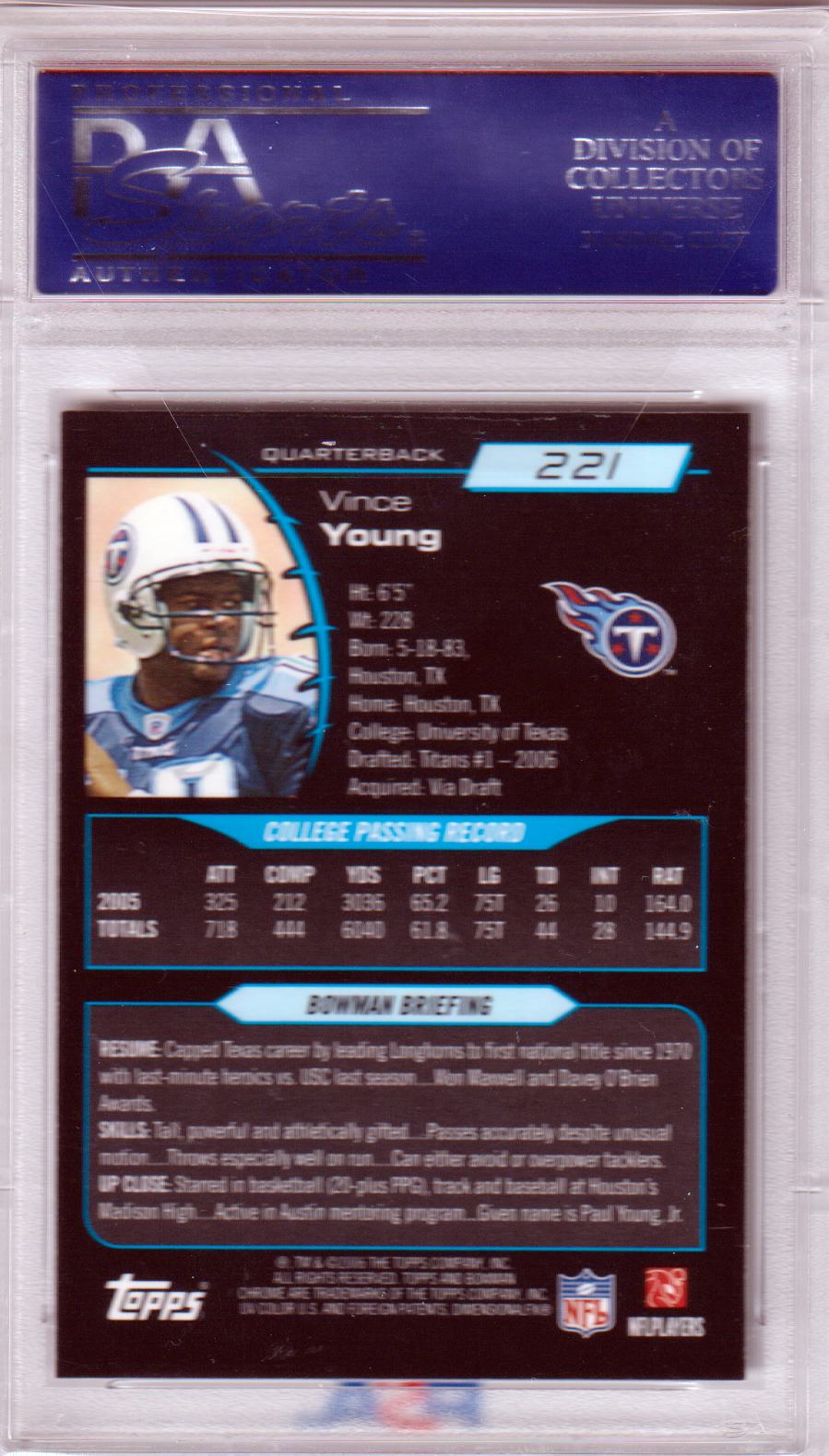 VINCE YOUNG 2006 Bowman Chrome RC Rookie #221 PSA 10 GEM MINT - TITANS