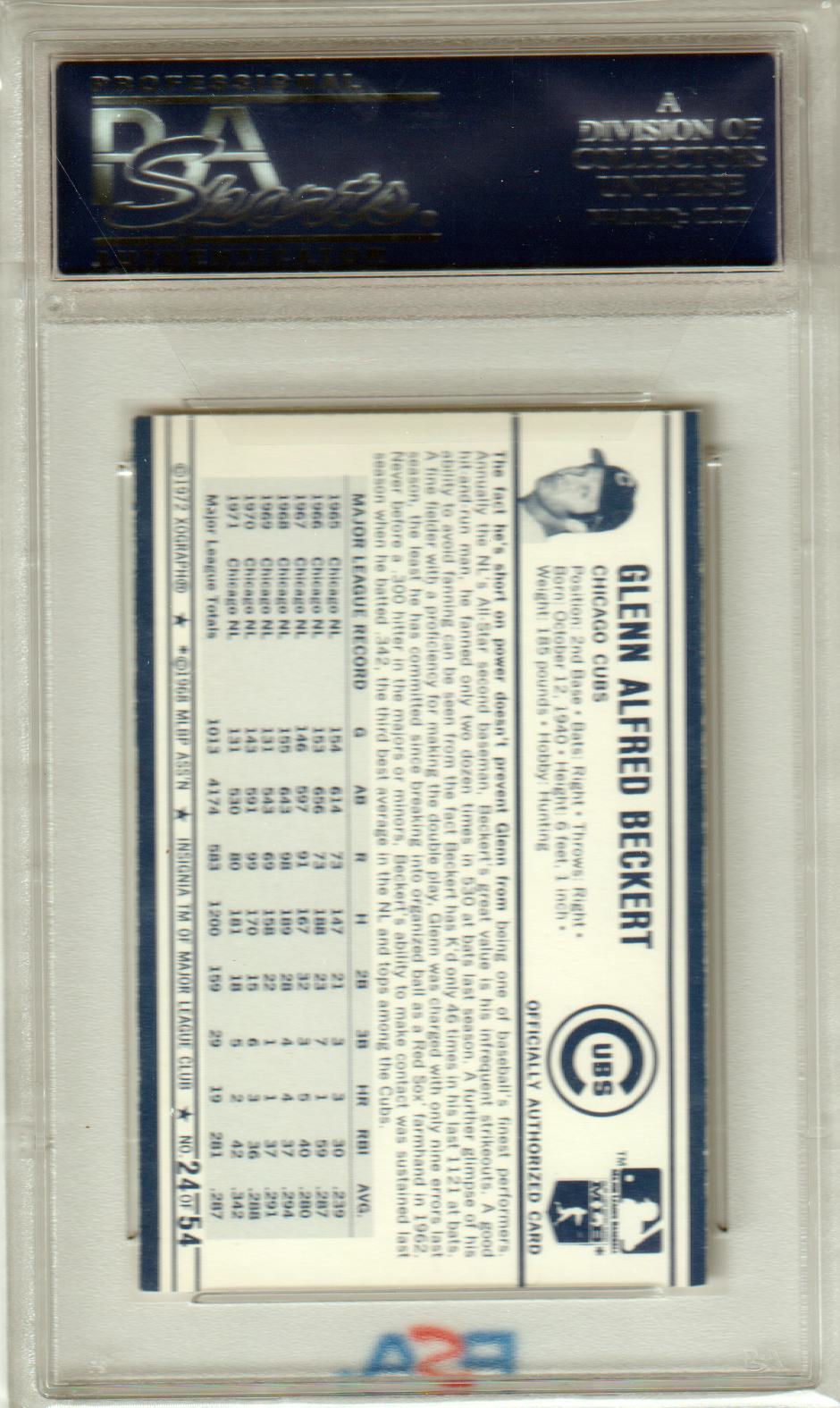 GLENN BECKERT 1972 Kellogg's #24 PSA 9 MINT - CUBS