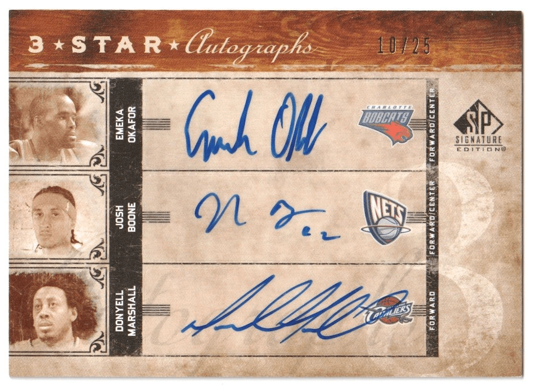 EMEKA OKAFOR JOSH BOONE DONYELL MARSHALL 2006 - 07 SP Signature Autograph Auto /25 - Columbia Hobby - Sports Card Boxes - Toploaders - Card Savers