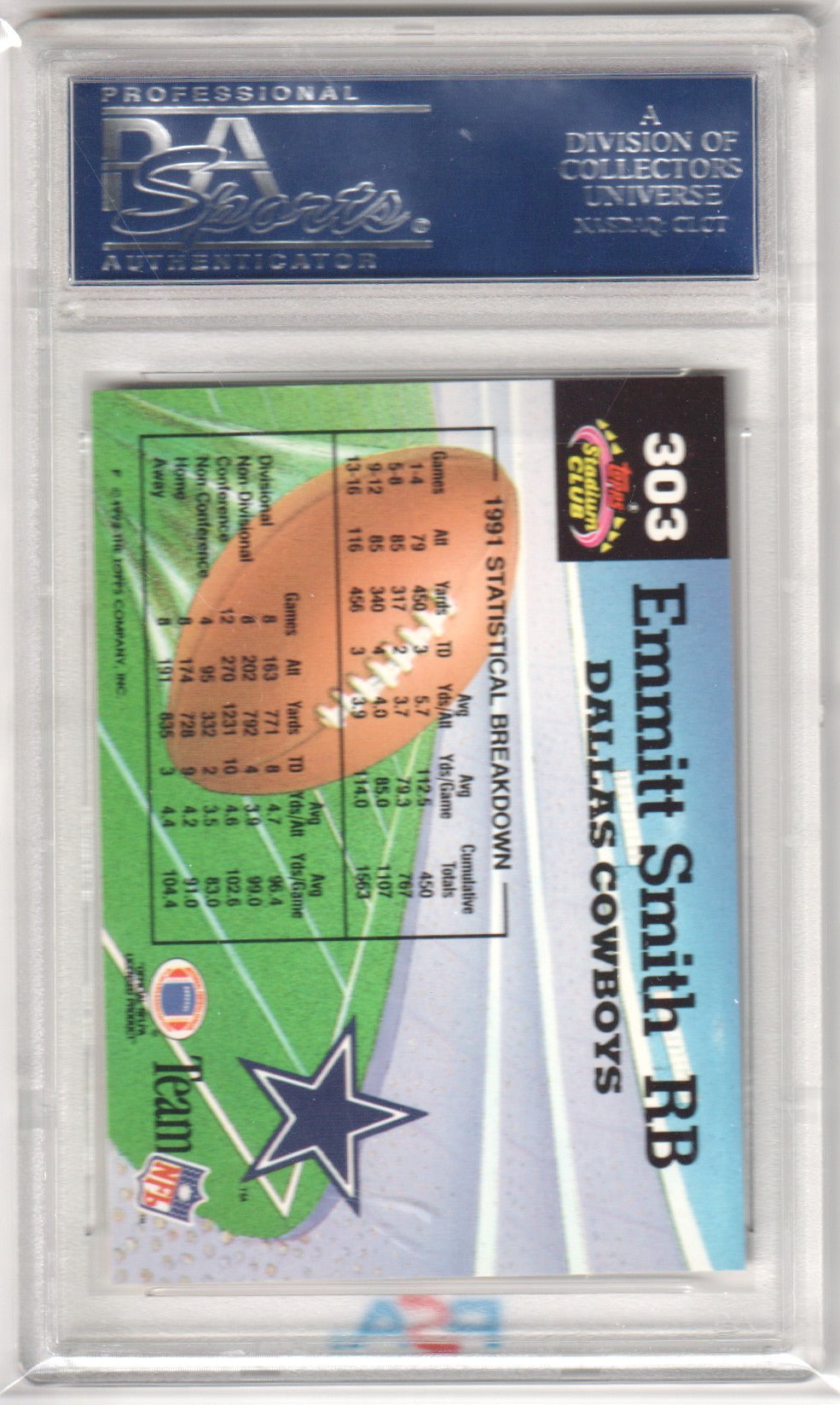 EMMITT SMITH 1992 Topps Stadium Club 303 PSA 10 GEM MINT - COWBOYS - Columbia Hobby - Sports Card Boxes - Toploaders - Card Savers
