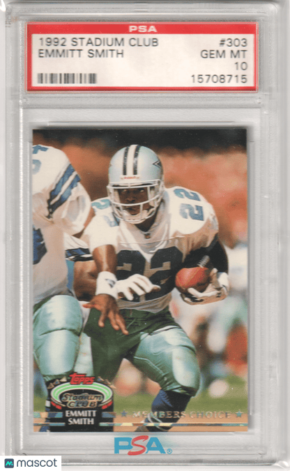 EMMITT SMITH 1992 Topps Stadium Club 303 PSA 10 GEM MINT - COWBOYS - Columbia Hobby - Sports Card Boxes - Toploaders - Card Savers