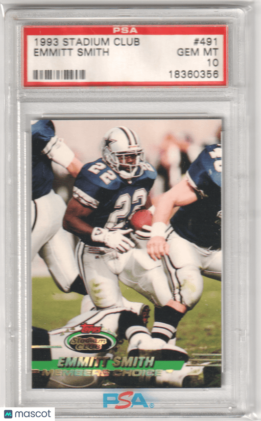 EMMITT SMITH 1993 Topps Stadium Club 491 PSA 10 GEM MINT - COWBOYS - Columbia Hobby - Sports Card Boxes - Toploaders - Card Savers