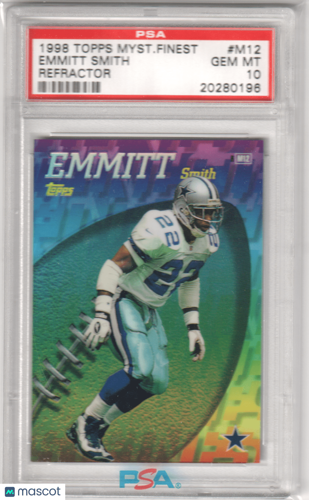 EMMITT SMITH 1998 Topps Mystery Finest M12 Refractor PSA 10 GEM MINT COWBOYS - Columbia Hobby - Sports Card Boxes - Toploaders - Card Savers