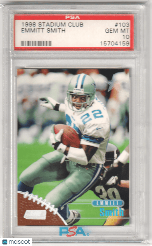EMMITT SMITH 1998 Topps Stadium Club 103 PSA 10 GEM MINT - COWBOYS - Columbia Hobby - Sports Card Boxes - Toploaders - Card Savers