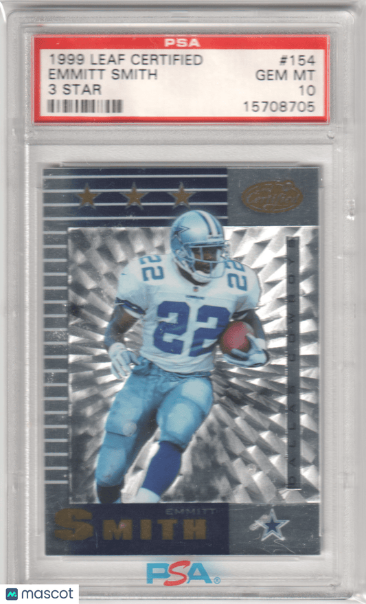 EMMITT SMITH 1999 Leaf Certified 154 3 Star PSA 10 GEM MINT - COWBOYS Pop 4 - Columbia Hobby - Sports Card Boxes - Toploaders - Card Savers