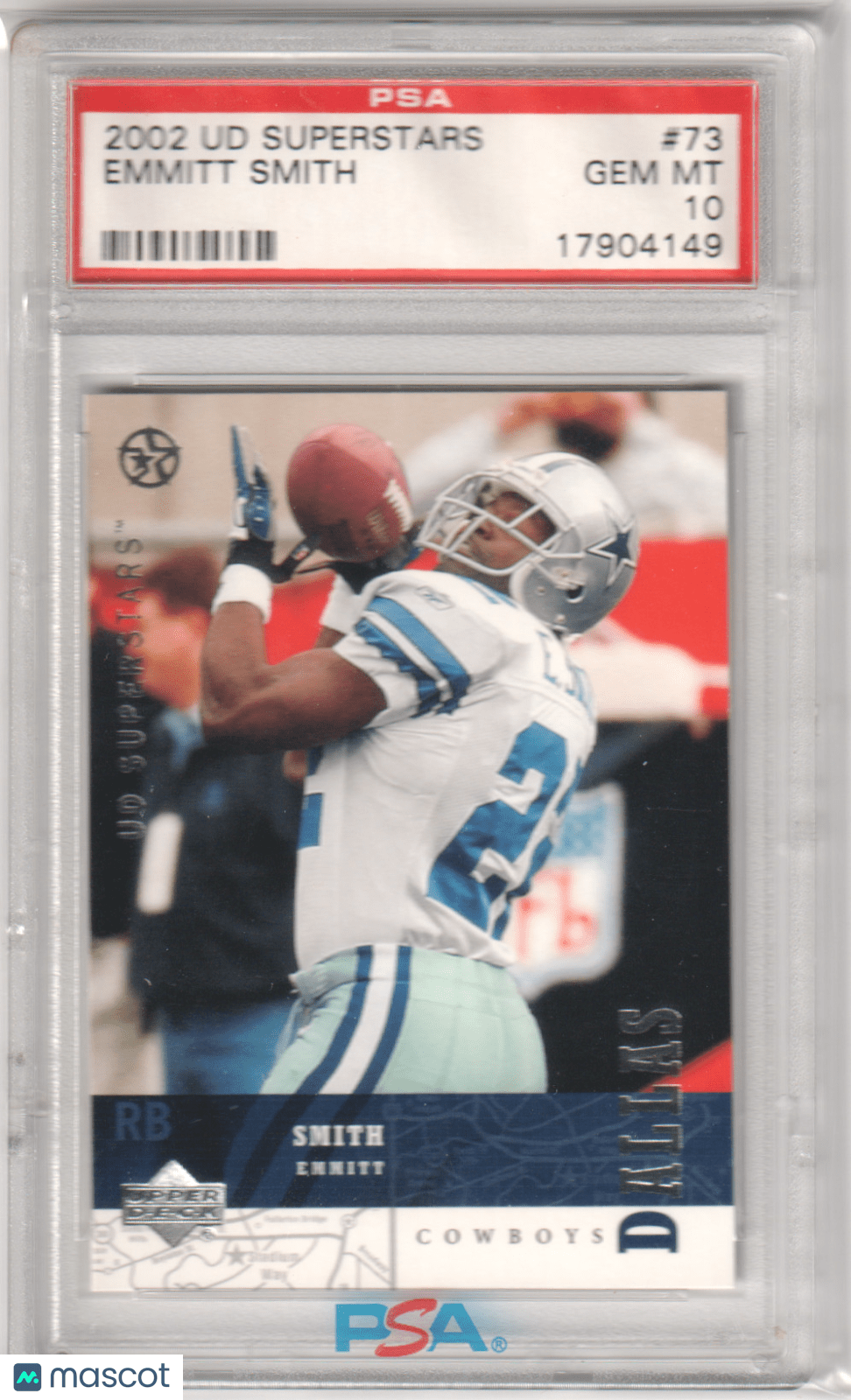 EMMITT SMITH 2002 Upper Deck Superstars 73 PSA 10 GEM MINT - COWBOYS Pop 10 - Columbia Hobby - Sports Card Boxes - Toploaders - Card Savers