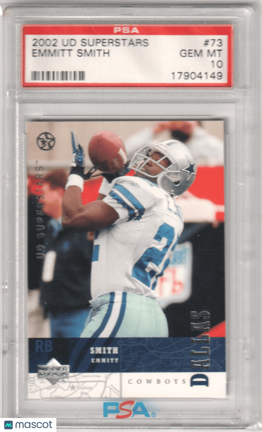 EMMITT SMITH 2002 Upper Deck Superstars 73 PSA 10 GEM MINT - COWBOYS Pop 10 - Columbia Hobby - Sports Card Boxes - Toploaders - Card Savers