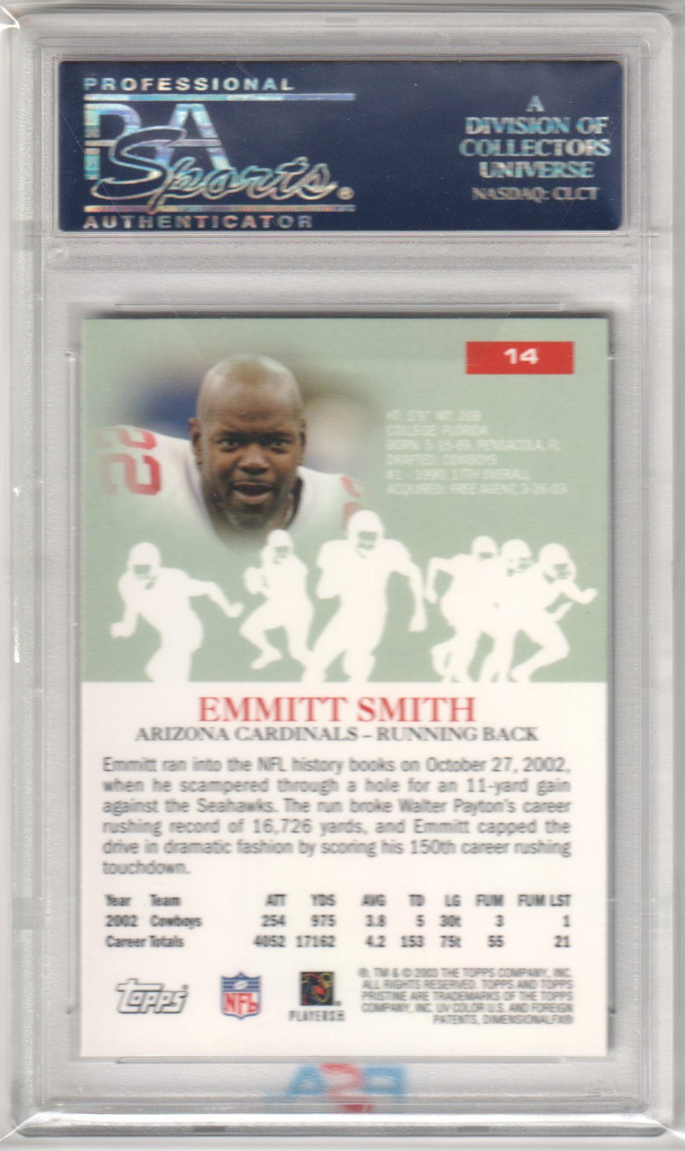 EMMITT SMITH 2003 Topps Pristine 14 PSA 10 GEM MINT - COWBOYS Pop 5 - Columbia Hobby - Sports Card Boxes - Toploaders - Card Savers