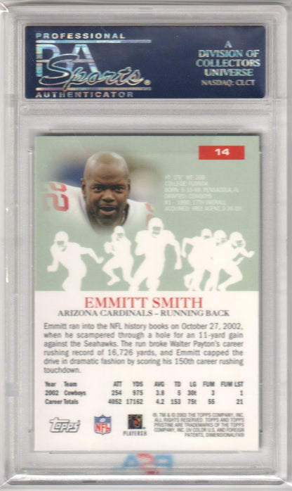 EMMITT SMITH 2003 Topps Pristine 14 PSA 10 GEM MINT - COWBOYS Pop 5 - Columbia Hobby - Sports Card Boxes - Toploaders - Card Savers