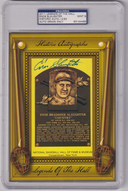 ENOS SLAUGHTER 2011 Legends of the Hall Autograph Auto PSA 9 MINT CARDINALS - Columbia Hobby - Sports Card Boxes - Toploaders - Card Savers
