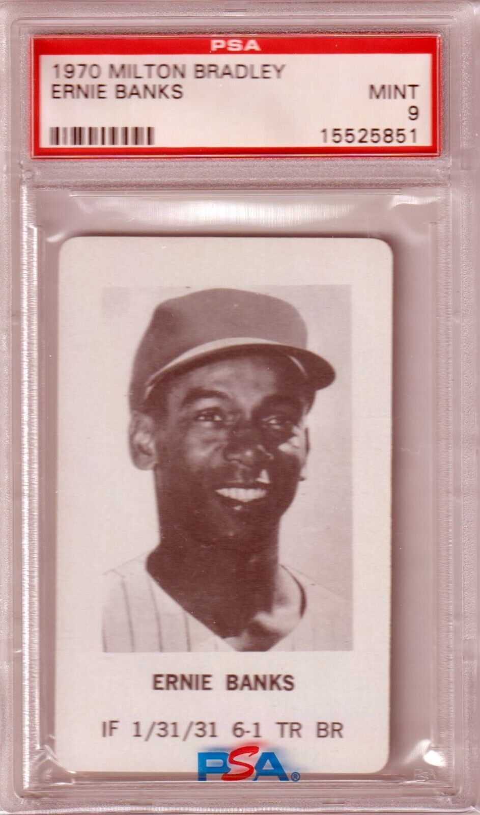 ERNIE BANKS 1970 Milton Bradley PSA 9 MINT - CUBS - Columbia Hobby - Sports Card Boxes - Toploaders - Card Savers