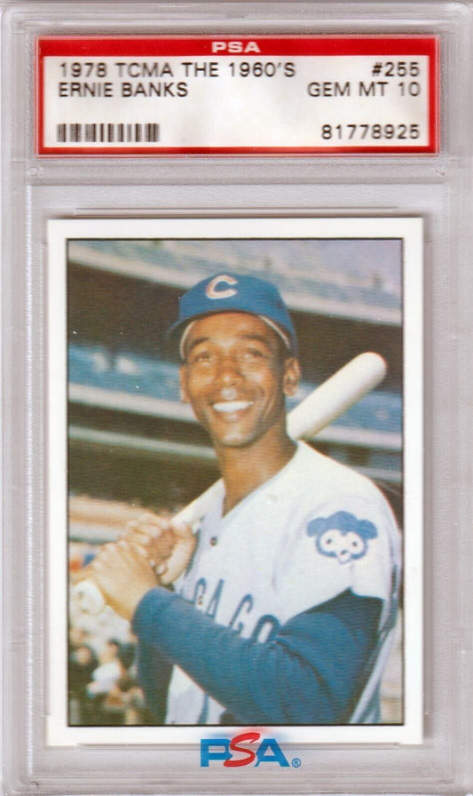 ERNIE BANKS 1978 TCMA #255 PSA 10 GEM MINT - CUBS - Columbia Hobby - Sports Card Boxes - Toploaders - Card Savers