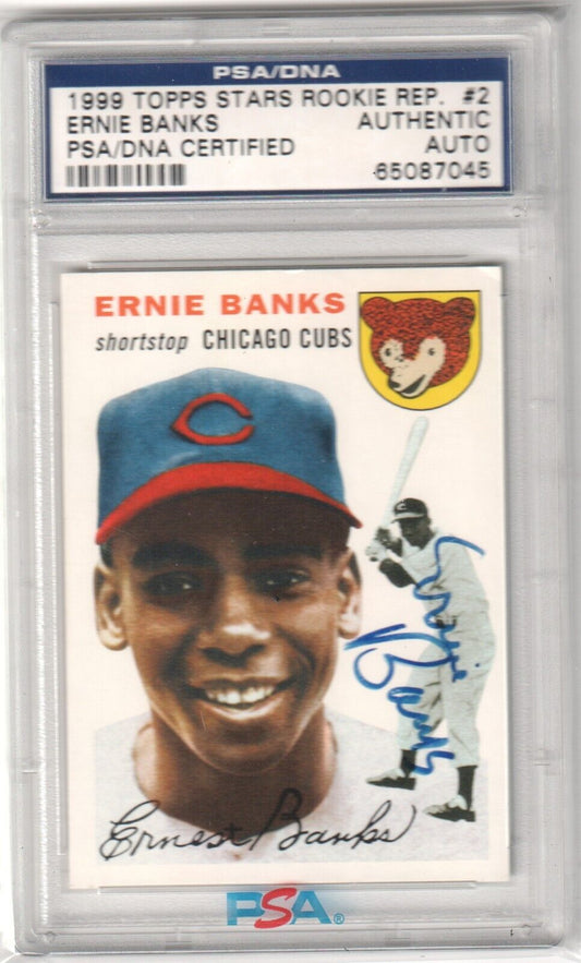 ERNIE BANKS 1999 Topps Star Rookie Rep Autograph Auto PSA DNA Certified CUBS - Columbia Hobby - Sports Card Boxes - Toploaders - Card Savers
