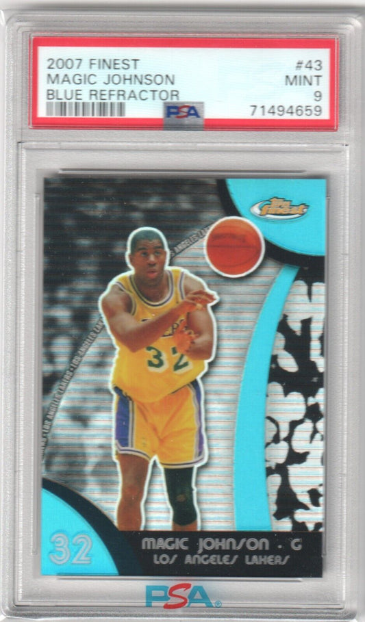ERVIN MAGIC JOHNSON 2007 - 08 Topps Finest Blue Refractor #/199 PSA 9 MINT LAKERS - Columbia Hobby - Sports Card Boxes - Toploaders - Card Savers