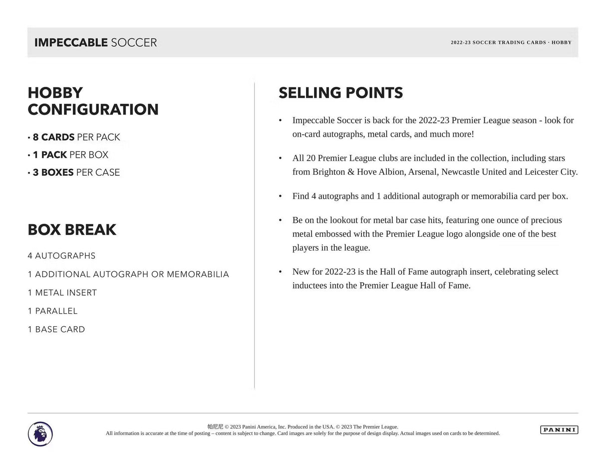 2022-23 Panini Impeccable Premier League EPL Soccer Hobby Box