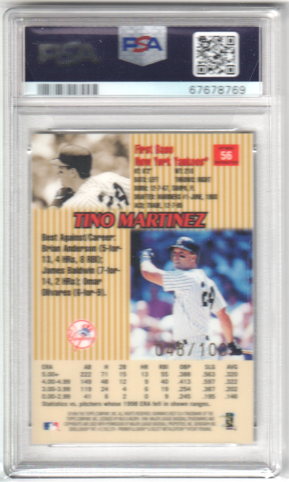 TINO MARTINEZ 1999 Bowmans Best Atomic Refractor #/100 PSA 9 MINT - YANKEES